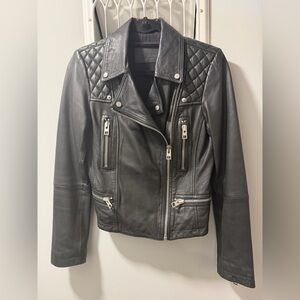 All Saints Black Leather Biker Jacket, Sz 6